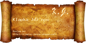 Klapka János névjegykártya